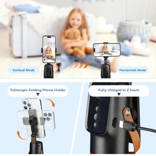 PulseFlow Gimbal - 360° Rotation, Auto Tracking, Stabilize Shots for Phone, Perfect for Vlogging & Live Streaming, Easy To Use