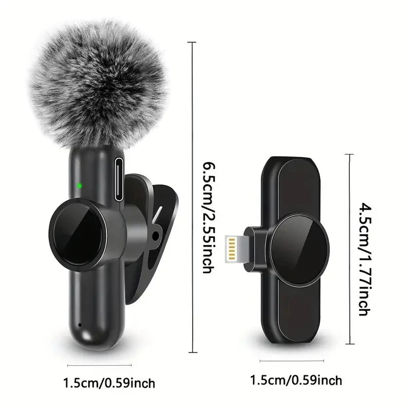 PulseMic Pro. Wireless Microphone With Windproof Cover Audio Video Recording Mini Mic For iPhone Android Mobile Phone Microphone