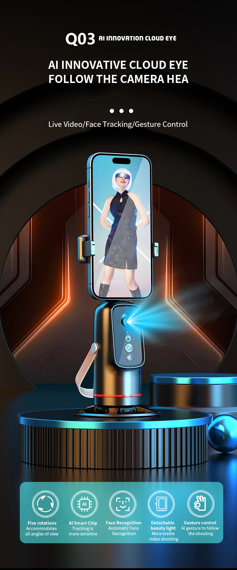 PulseFlow Gimbal - 360° Rotation, Auto Tracking, Stabilize Shots for Phone, Perfect for Vlogging & Live Streaming, Easy To Use