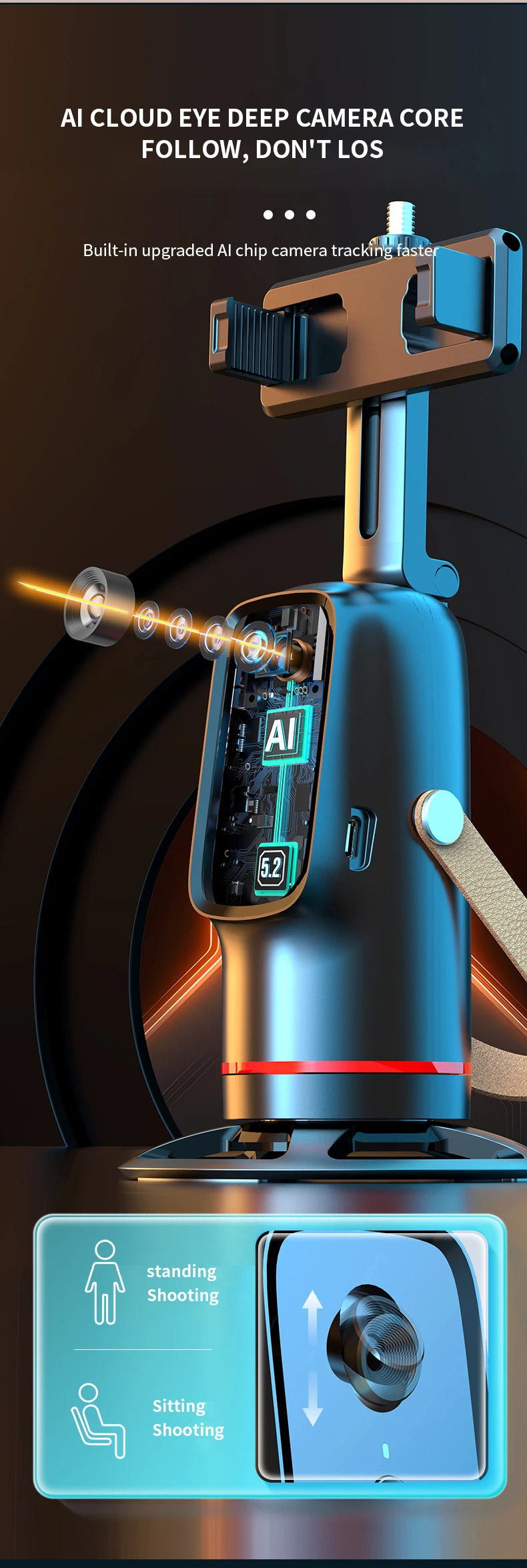 PulseFlow Gimbal - 360° Rotation, Auto Tracking, Stabilize Shots for Phone, Perfect for Vlogging & Live Streaming, Easy To Use